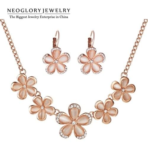 Neoglory Flower Rhinestone Opal Rose Gold Color Jewelry Sets for Women Fashion Jewelry Accessories Gifts Brand 2020 New CN2