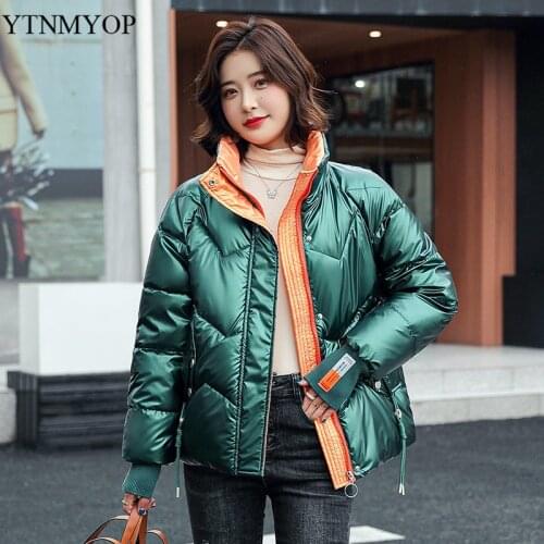 YTNMYOP Winter Warm Jackets Glossy Parkas Waterproof Short Coat Female Zipper Cotton Padded Clothing High Street Wear