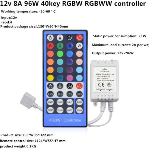 1Pcs DC12V - 24V 2A*4CH LED RGBW Controller Dimmer 40 Keys Remote Control For RGBW RGBWW 5050 SMD LED Strip light