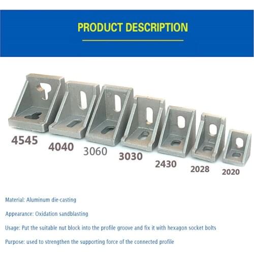10pcs 2020 3060 4040 Corner Fitting Angle Aluminum Connector Bracket Furniture Accessories Hardware Woodworking tools Angle Code