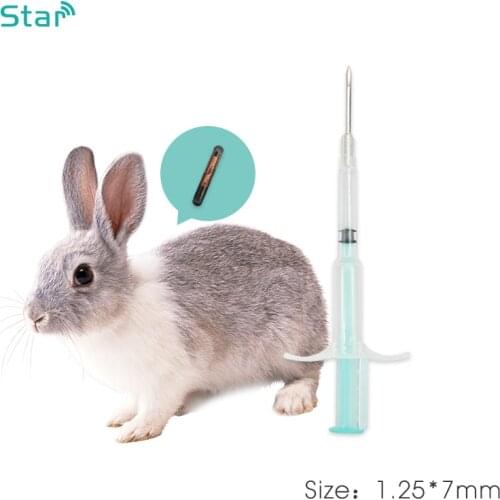 100pcs) 1.25*7mm pet microchip animal chip syringe mini size implant ISO11784/785 FDX-B cat dog snake syringe rfid injector