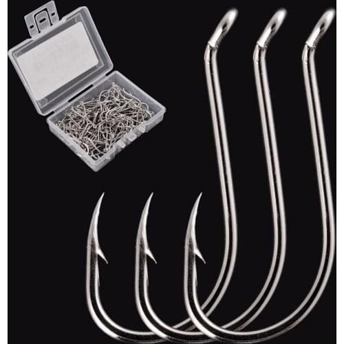 100pc Sea Fishing Hooks Stainless Steel Octopus Fishhook 1#-10# Hook Barbed Ringed Long Shank Saltwater Jigging Hook Japan