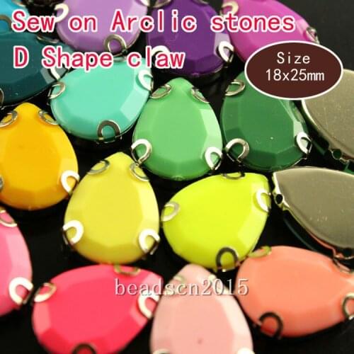 12pcs 18x25mm teardrop solid candy colorful acrylic sew on stones with D shape claw setting sew on buttons with holes