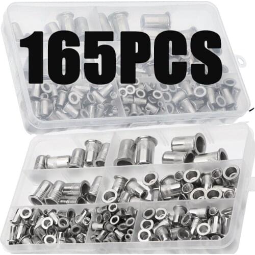 165pcs M3 M4 M5 M6 M8 M10 Flat Head Rivet Nuts Stainless Steel Metric Threaded Rivet Nut Assortment Kit Hardware Parts