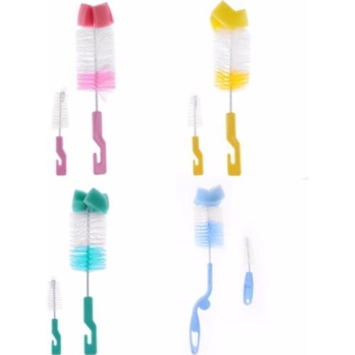 2pcs/set Baby Bottle Brush Nipple Brush 360-degree Rotating Head Cleaning Sponge Cup Brush Kit bottle brushes