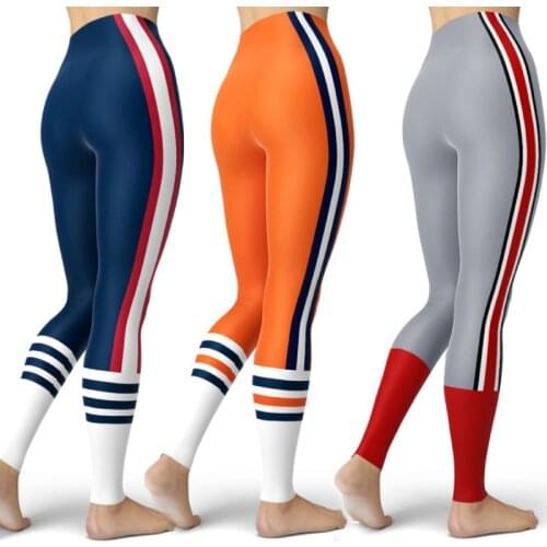 Outdoor Casual skinny Printed Womens Sport Leggings Femme Fresh Color Striped Skinny Elastic Workout Blue Legging