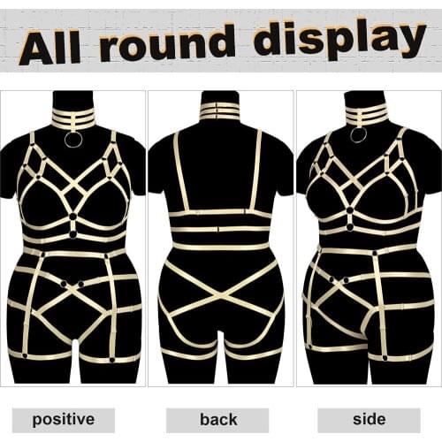 Punk Goth Collar Accessories Busty Women Plus Size Body Harness Lingerie Set Bondage Straps Bdsm Stockings Garter Belt