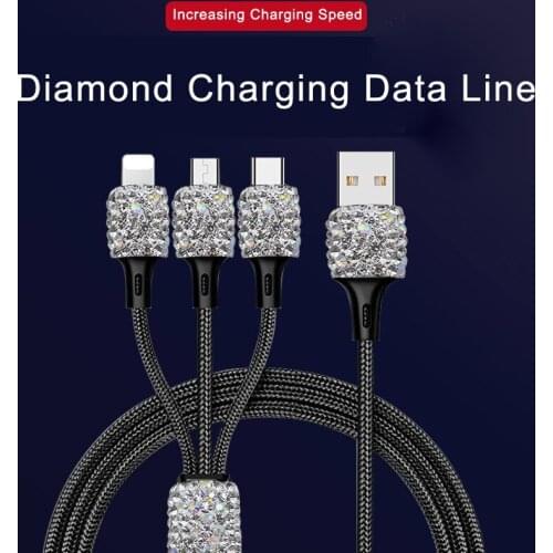 Diamonds USB Car Charging line For Mobile Phone Tablet GPS Fast Charger Car-Charger Dual Data line for iPhone Android crystal