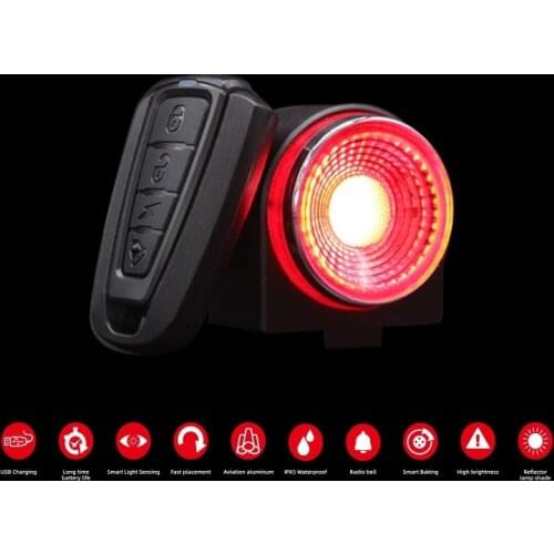 Automatic Brake Taillight Remote Bicycle Rear Light Wireless Bell Road Bike Anti-theft Alarm Loc MTB Lamp