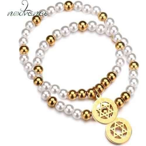 Nextvance Hexagram Gold Beads Bracelets Hexagon Star of David Geometric Faith Bracelets for Women Men Amulet Gift Bijoux