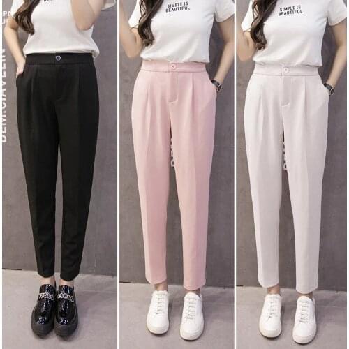 Women Chiffon Pants 2019 Spring Summer Fashion Female Casual Solid Elasitc Waist Office Lady Career Harem Pant Trousers Pantalon