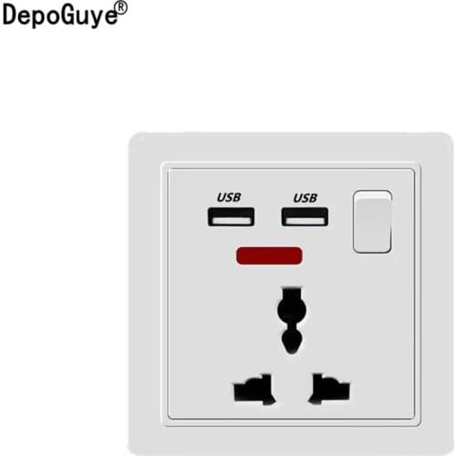 DepoGuye EU Standard Outlet panel, 5V 2.1A Dual USB Charger Port,86mm*86mm， international three-hole five-hole power socket