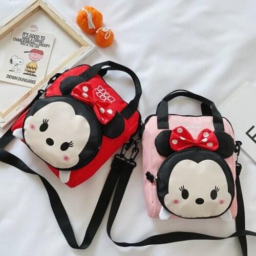 Disney Minnie Childrens Canvas Bag Cartoon Print Travel Tote Bag Art Messenger Bag Boys and Girls Large Capacity School Bag