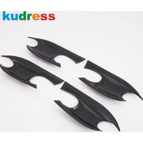 For Hyundai Santa Fe 2019 2020 Carbon Fiber Side Door Handle Bowl Frame Decoration Cover Trim Car Styling Accessories