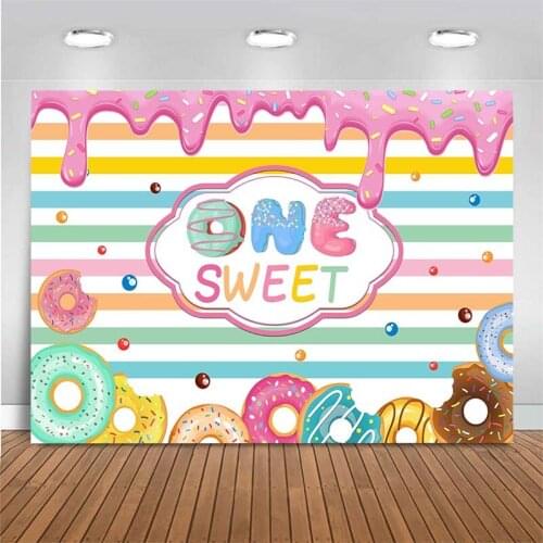 1st Birthday Backdrop One Sweet Donuts Stripe Photography Backdrops Baby Birthday Party Decoration Background for Photo Studio