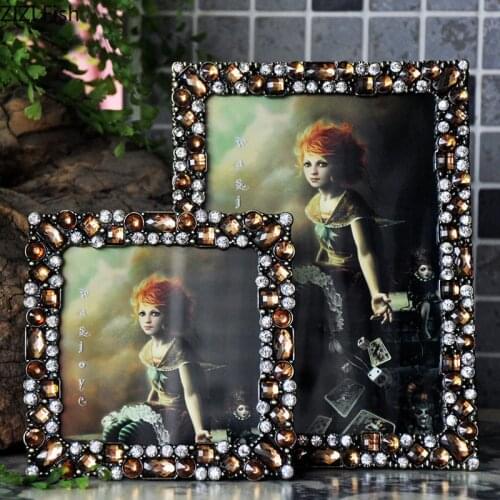 Imitate Gem Metal Photo Frame Bedside Desk Decoration Crystal Frame Dreamy Family Portrait Picture Frame Vintage Home Decor