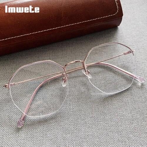 Imwete Polygonal Anti-blue Light Glasses Frame Men Women Fashion Metal Half Frame Design Anti Glare Optical Computer Glasses