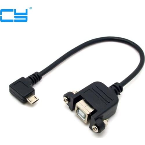 10pcs 90 Degree Left Angled Micro USB 5pin V8 Cable Male to USB B Female Panel Mount Type Cable with Screws 20cm