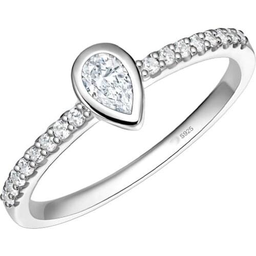 SLJELY Fashion Real 925 Sterling Silver Simple Water Drop Zircon Finger Ring Women Girls Fine Party Brand Jewelry