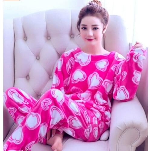 Korean Cute Female Pajamas Autumn Winter Homewear Furnishing Flannel Long Sleeved Suit Thickened Coral Fleece Sleepwear B-5987