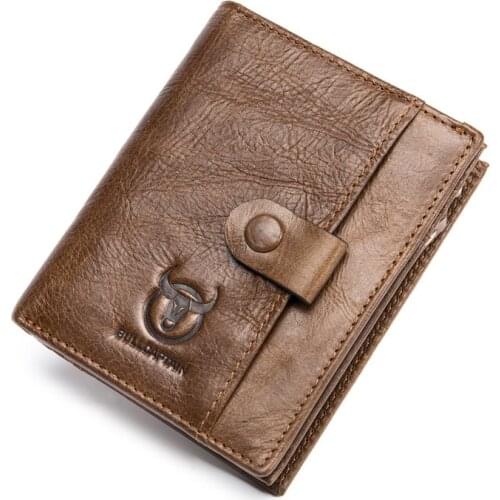 BULLCAPTAIN Genuine Leather Men Wallet Zipper Men Walet Portomonee Male Short Coin Mini Male Purses Card Holder small coin purs