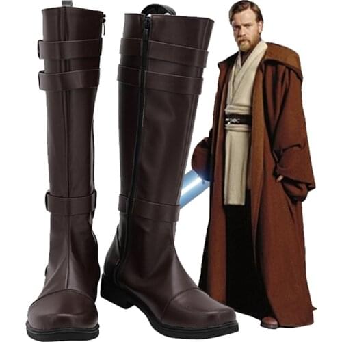 Star Cosplay Wars Obi-Wan Kenobi Cosplay Boots Leather Autumn Shoes Halloween Carnival Shoes Prop