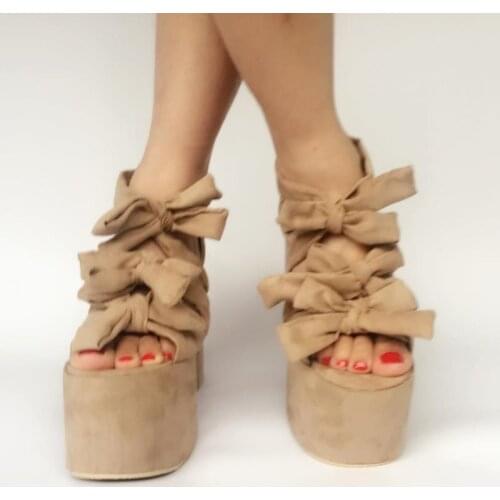 Princess sweet lolita shoes Summer fashion luxury shoes womens sandals suede light weight rough heel bow tie sandals an1478