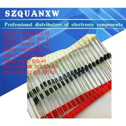 Fast Switching Schottky Diode kit set 1N4148 1N4007 1N5819 1N5399 1N5408 1N5822 FR107 FR207,8values=100pcs,Electronic Components