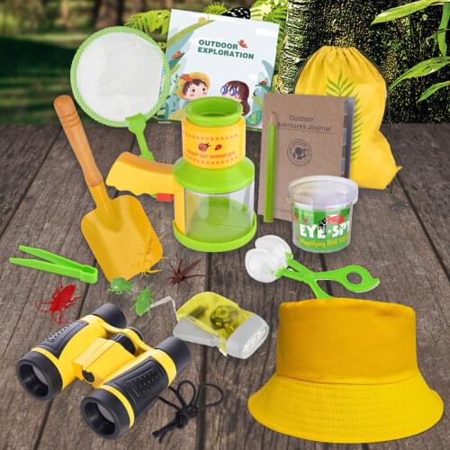 18PCS Outdoor Exploration Kit with Binoculars Backpack Hat Observation Box Flashlight for Boys Girls Birthday Gift