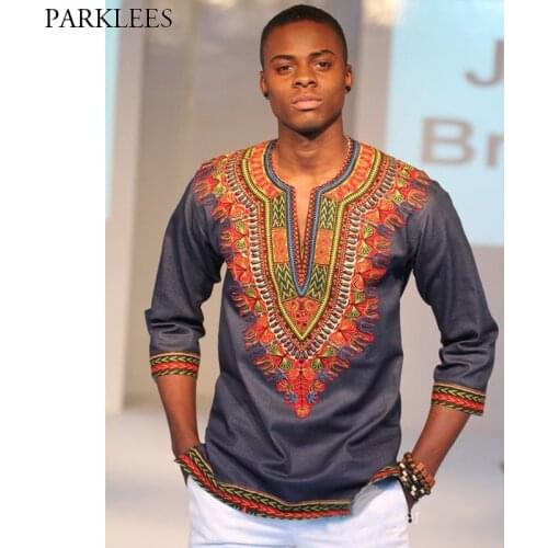 2018 New Fashion African Dashiki Print V Neck T Shirt Men Short Sleeve Casual Tee Shirt Homme Hip Hop Streetwear T-shirt Male