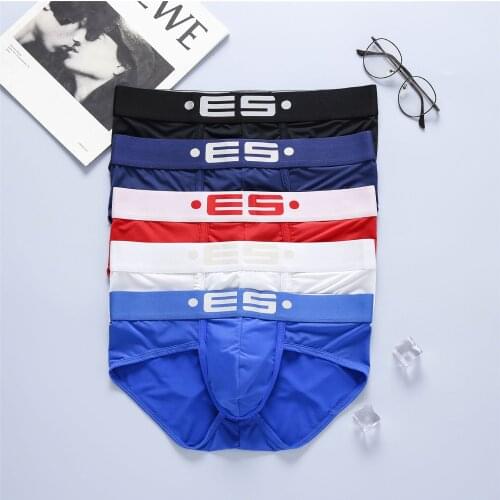 New ES mens briefs ice silk elastic low waist sexy U convex bag youth briefs breathable tight