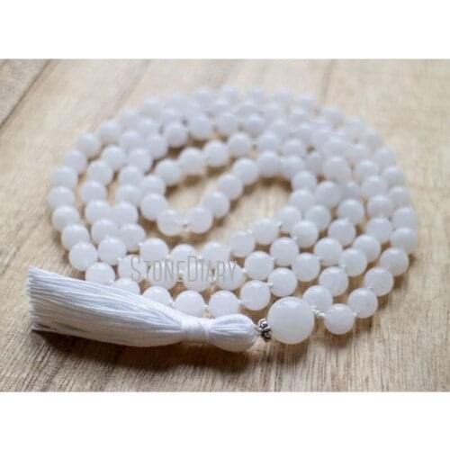MN36774 Pure Jade Knotted Mala 108 Healing Crystal Love Nurturing Harmony Inner Balance Exhaustion Kundalini Awakening
