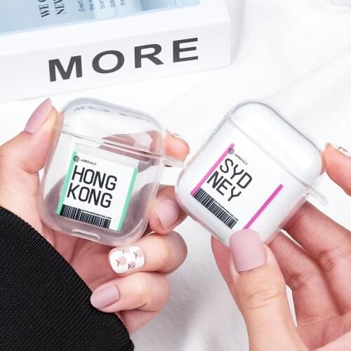 Air Ticket Letter Wireless Bluetooth Transparent Earphone Case For Apple AirPods Slim Soft TPU Headphones Case Protective Cover