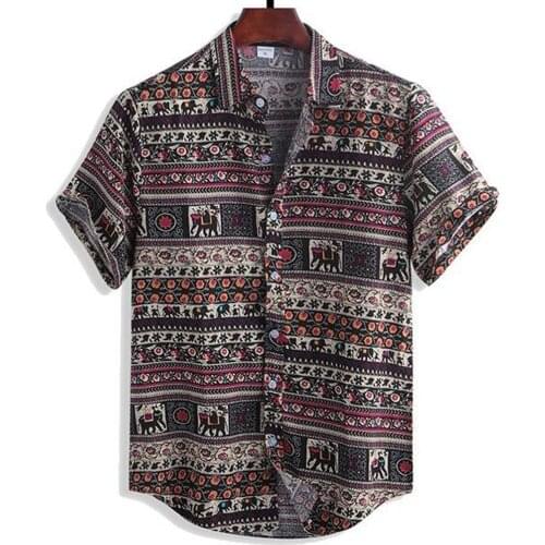 Mens Shirt Vintage Summer Fashion Casual Short Sleeve shirt Ethnic Style Hawaiian Cotton Linen Streetwear Clothes Camisa