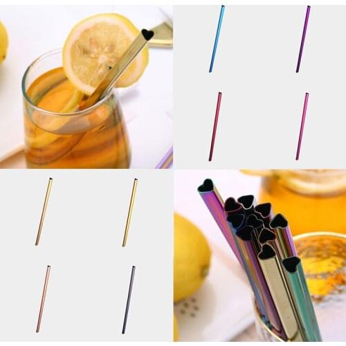 Drinking Straw Reusable Straw Heart-shaped Hollow Out Bubble Tea Straws Stainless Steel Pearl Milkshake Straw 24cm Cleaner Brush