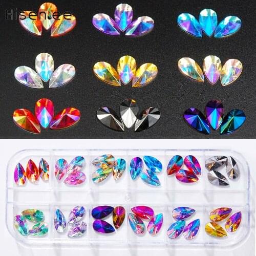 36pcs Tear Drop/Water Drop Shape Designs Nail Art Rhinestones Crystal Stones 12 Color 8x13mm Glitter Flatback DIY Jewelry Decor
