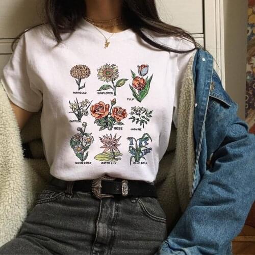 Sunfiz YF Women Tumblr Vintage Fashion Floral Blooms T-Shirt Cute Aesthetic Grunge Printed Tee Sunflower Rose Shirt