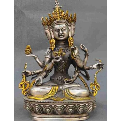 Decoration Tibet copper silver old tibet silver gilt 3 heads Quasi-mentioned Bulmo tara 8 arms Kwan-Yin buddha