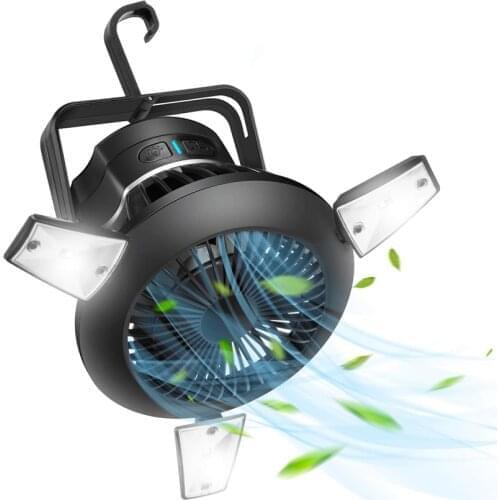 Fan light Camping Fan Rechargeable Tent Fan with Hanging Hook Portable Solar Fan with Light Mini USB Standing Cooling Fan