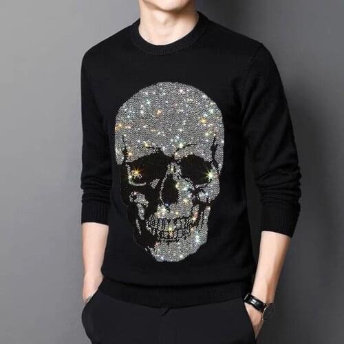 Spring Men Sweater Oversized O-Neck Wool Youth Heavy Craft Hot Rhinestone Suitable for Winter Knitwear Leisure Pullover Knitted