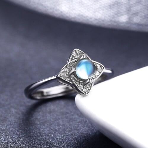 Vintage Cute 925 Sterling Silver Cross Round Natural Moonstone Rings For Women Wedding Engagement Jewelry Finger Bague Aneis