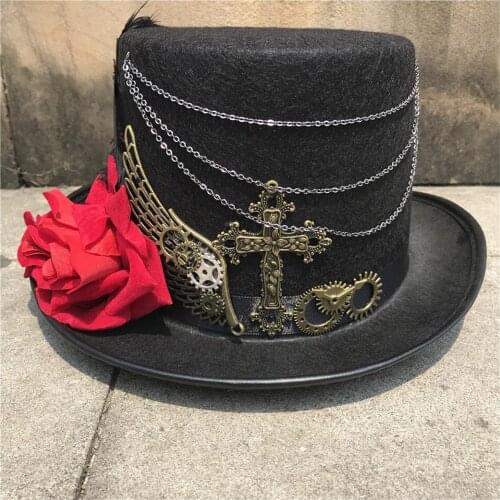 Retro Women Handmade Steampunk Top Hat With Flower Bowler Hat Dance Party Hat Size 57CM Steampunk Hat
