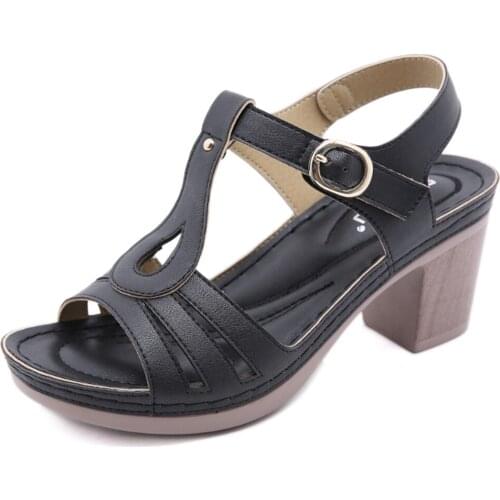 Womens Sandals 2021 New Sandals Womens Metal Buckle Sandals Thick High Heels Comfortable Large Size Sandals Womens Shoes36-42
