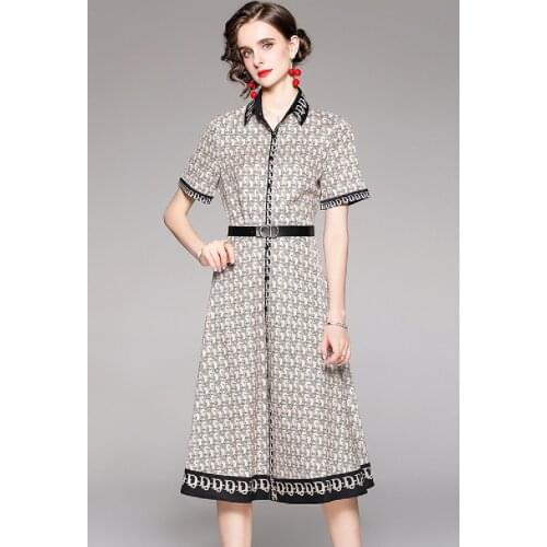 Women Summer Dresses Office Lady A-LINE Sashes Mid-Calf Women Summer O-Neck Short Elegant Party Night 2021 New Women Dresses