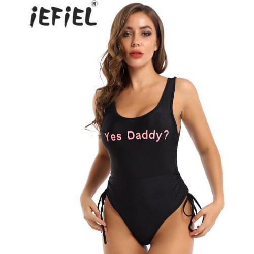 Black Women Letter Print Sexy Catsuit Bodysuit Ladies Sleeveless Round Neck Lace-up Leotard Jumpsuits for Lingerie Party Stage