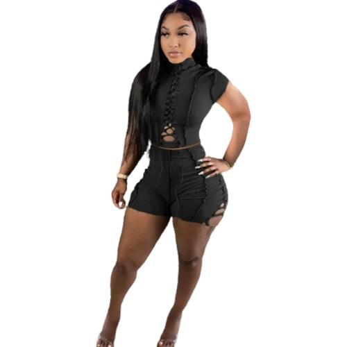 Womens casual two-piece summer fashion personality solid color popular strap shorts sports suit