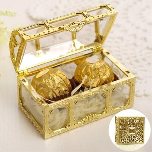 1PC Treasure Chest Candy Boxes Chocolate Gift Decorative Case Square Hollow Wedding Party Favor Supplies Gold Silver