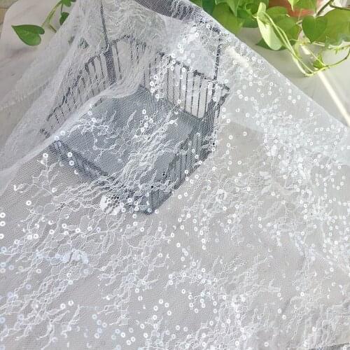 1 Yards 150CM Width Fashion Dress Top Quality Off White Gorgeous Embroidered French Lace Fabric Sequins Bridal Lace Fabric