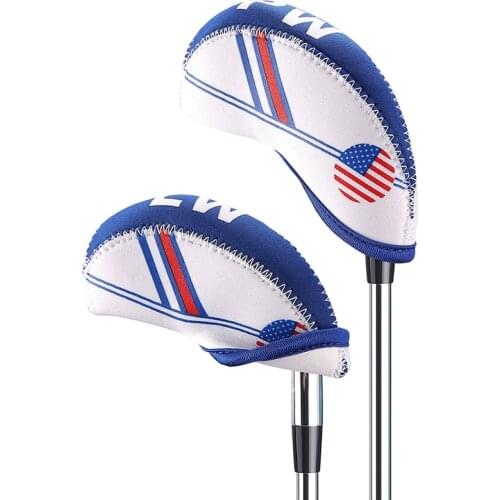 10Pcs Portable Golf Club Headcovers American Flag Pattern Cover Putter Vintage Set Hybrid Fairway Waterproof Q5J1