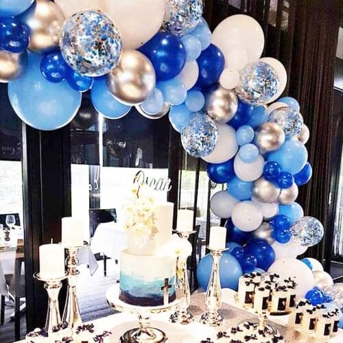 142Pcs Silver White Blue Balloons Garland Arch Kit Wedding Birthday Baby Shower Decoration Anniversary Party Backdrop DIY